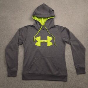 Under Armour UA Storm Hoodie Womens Small Gray Neon Yellow Pullover Sweatshirt